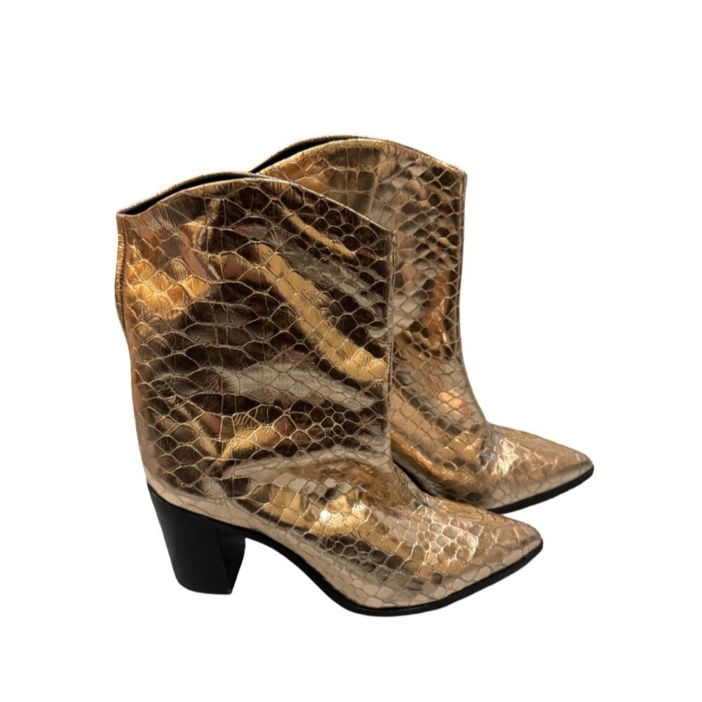 SCHUTZ Vonna Croc Embossed Leather Booties Size 9.5 - Picture 4 of 7